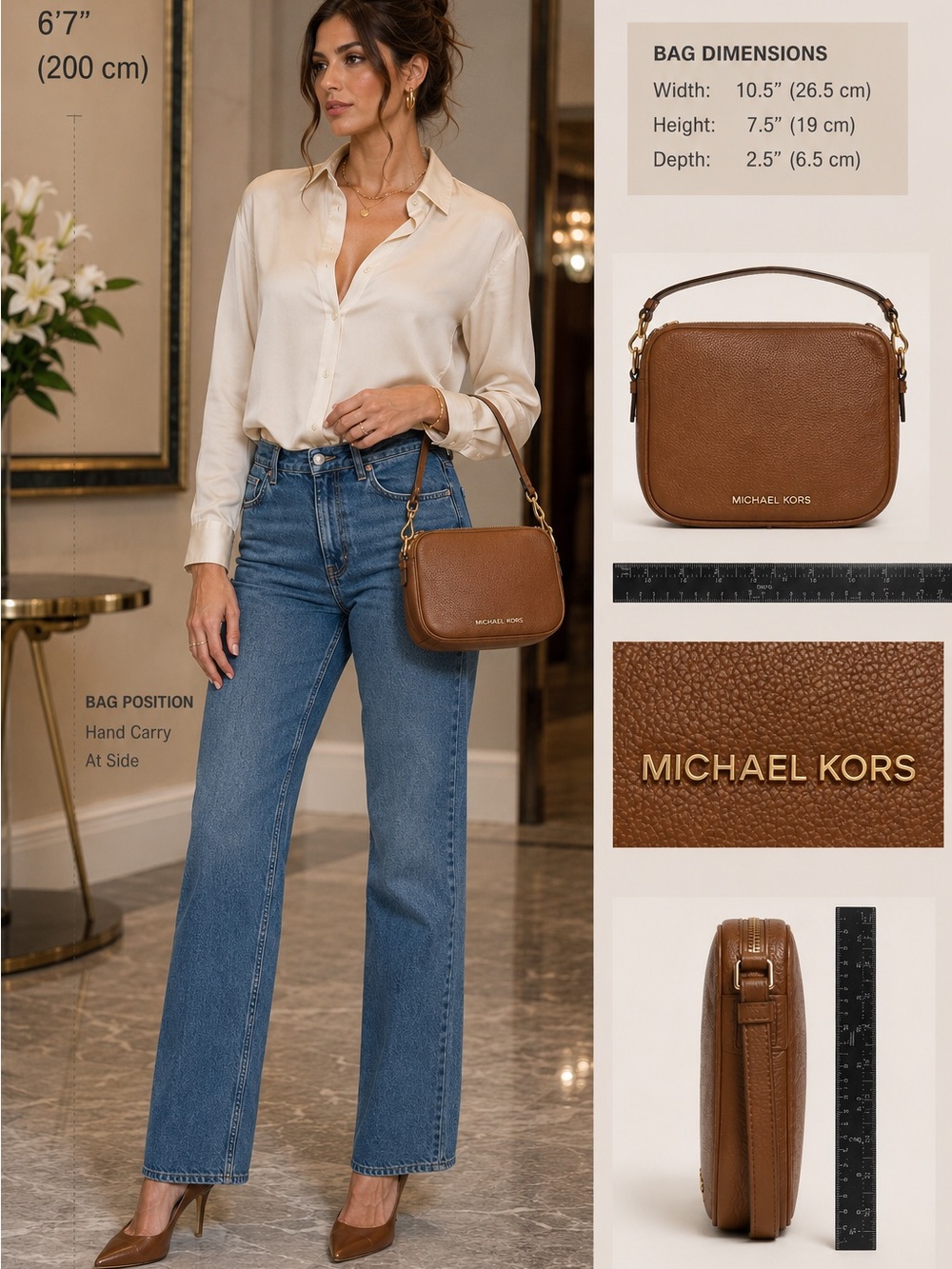 MICHAEL KORS vintage bag Medium Brown Pebbled Leather Crossbody Camera Bag